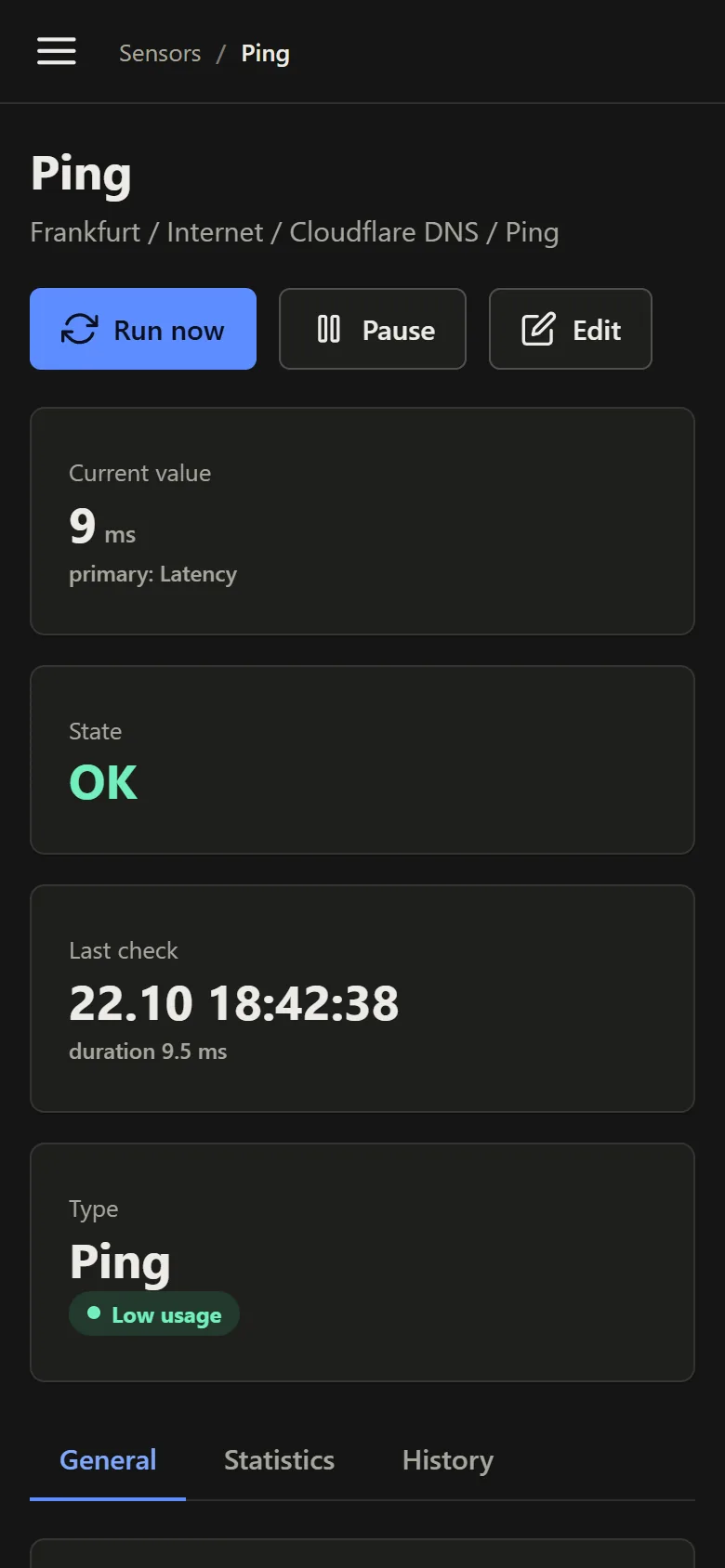 A Matmon sensor with its latency chart on a phone
